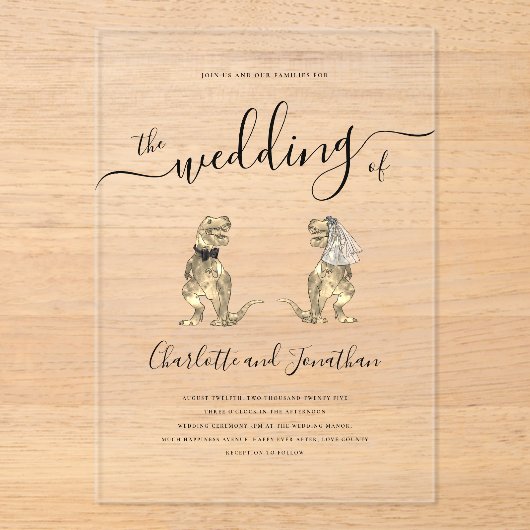 Invitations En Acrylique Dinosaur Thème Mariage (Recto)