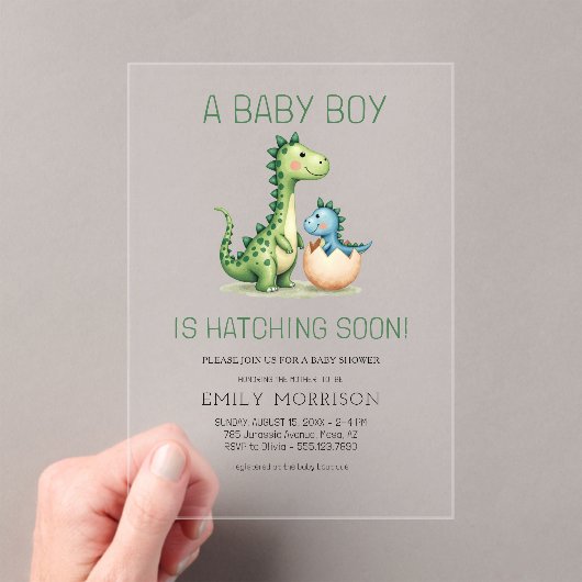 Invitations En Acrylique Dinosaure mignon éclosion Bientôt bébé garçon douc (In situ (ordinateur de poche))