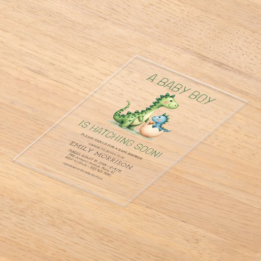 Invitations En Acrylique Dinosaure mignon éclosion Bientôt bébé garçon douc (Poser)
