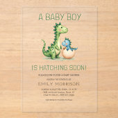 Invitations En Acrylique Dinosaure mignon éclosion Bientôt bébé garçon douc (Recto)