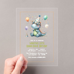 Invitations En Acrylique Dinosaure Trois Rex moderne fête d'anniversaire