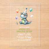 Invitations En Acrylique Dinosaure Trois Rex moderne fête d'anniversaire (Recto)
