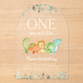 Invitations En Acrylique Dinosaures mignons, T-Rex, Jurassique, Premier Ann (Recto)