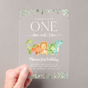 Invitations En Acrylique Dinosaures mignons, T-Rex, Jurassique, Premier Ann