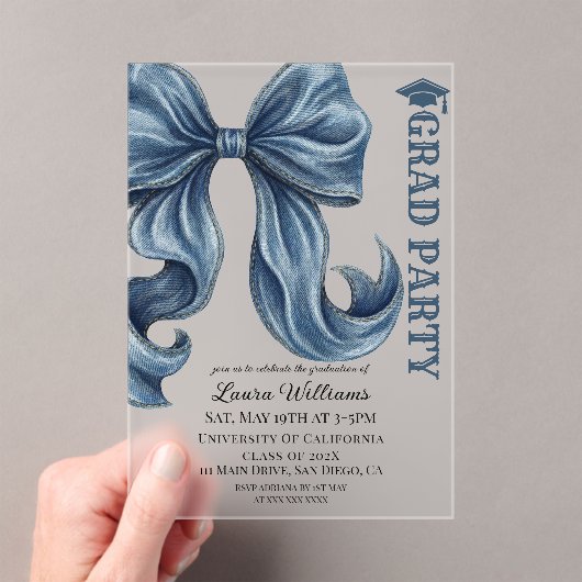 Invitations En Acrylique Diplôme à nœud en jean en denim (In situ (ordinateur de poche))