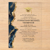 Invitations En Acrylique Diplôme Agate Bleu Or Diplôme (Recto)