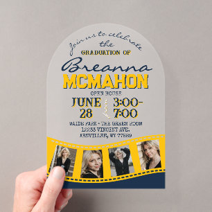 Invitations En Acrylique Diplôme d'Arc Photo Filmstrip Marine et or