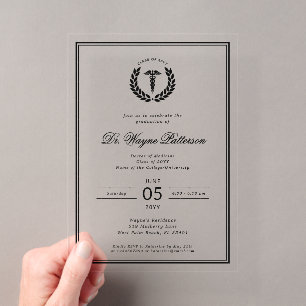 Invitations En Acrylique Diplôme de fin d'études de l'école de médecine élé