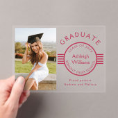 Invitations En Acrylique Diplômé en photo moderne Magenta Stripes Graduatio (In situ (ordinateur de poche))