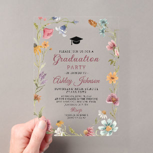 Invitations En Acrylique Diplôme Floral Botanique Fleur Rouge de Fleur Sauv
