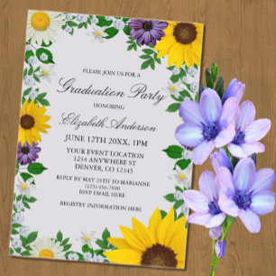 Invitations En Acrylique Diplôme Floral de Tournesol Sauvage