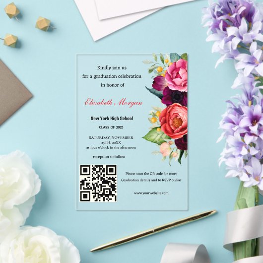 Invitations En Acrylique Diplôme moderne de code QR 2025 (Insitu (Mariage))
