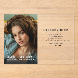 Invitations En Acrylique Diplôme photo minimaliste de typographie