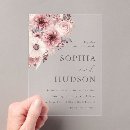 Invitations En Acrylique Divine Boho Blush & Mariage Rose (In situ (ordinateur de poche))