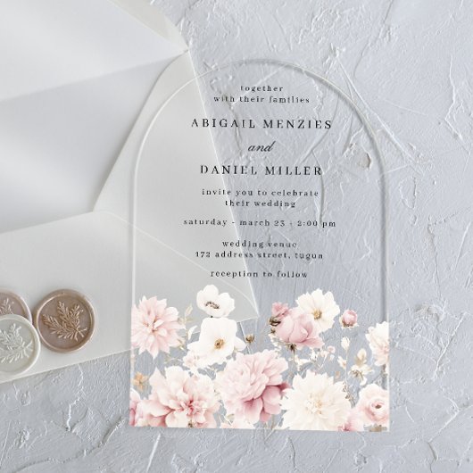 Invitations En Acrylique Divine Elegant Blush & White Floral Mariage