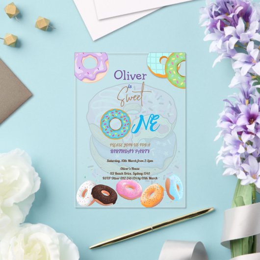 Invitations En Acrylique Donut 1er anniversaire bébé garçon (Insitu (Mariage))