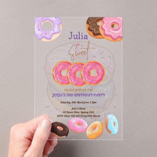 Invitations En Acrylique Donut rose de 3e anniversaire (In situ (ordinateur de poche))