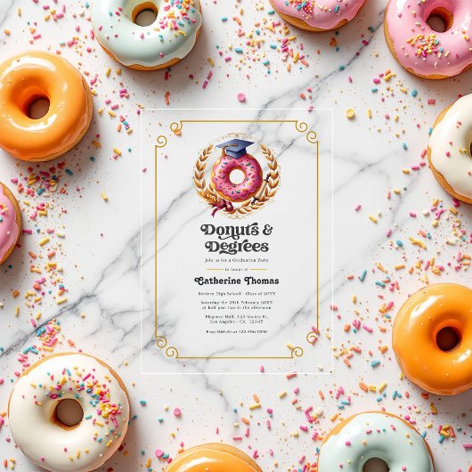 Invitations En Acrylique Donuts roses et d'or et diplômes Graduation