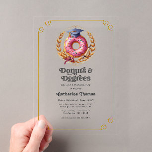 Invitations En Acrylique Donuts roses et dorés et diplômes Fête de fin d'ét