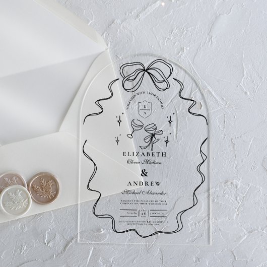 Invitations En Acrylique Doodle Champagne Whimsical Bow Mariage