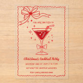 Invitations En Acrylique Doodle Hand drawn Pink Red Bow Christmas Cocktails (Recto)