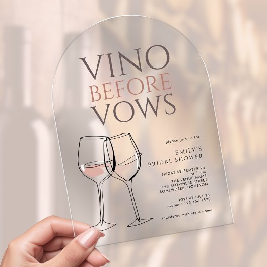 Invitations En Acrylique Doodle Illustration Vino Before Vows Bridal Shower