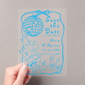 Invitations En Acrylique Doodle Illustré À La Main Mariage Bleu Enregistrer (In situ (ordinateur de poche))