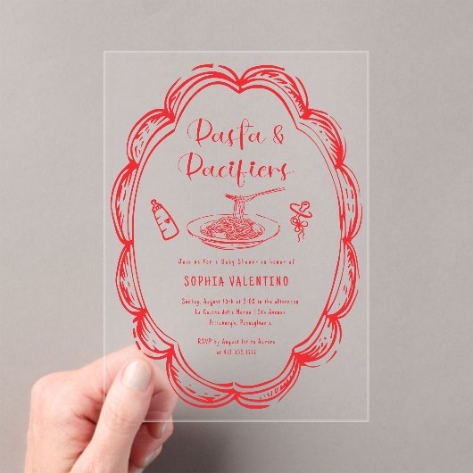 Invitations En Acrylique Doodle Pasta and Pacifiers Baby Shower  (In situ (ordinateur de poche))