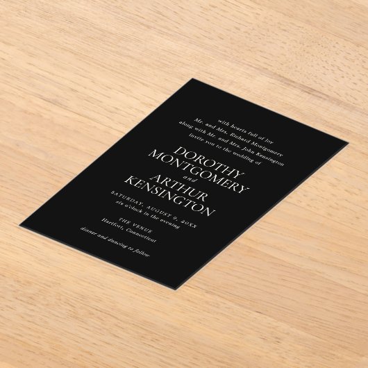 Invitations En Acrylique Dorothy Black Mariage élégant (Poser)