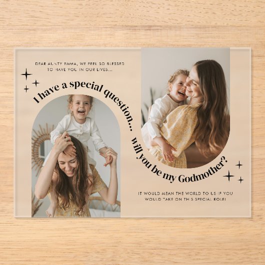 Invitations En Acrylique Double Arch Photo Godmother Proposal (Recto)