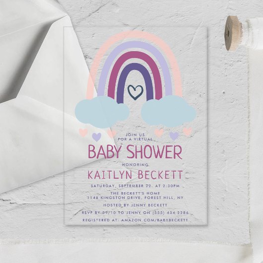 Invitations En Acrylique Douce Baby Shower Arc-en-Ciel