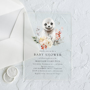 Invitations En Acrylique Douce Baby Shower Hiver Phoque Arctique Aquarelle