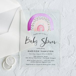 Invitations En Acrylique Douce Fête de Naissance Arc-en-Ciel à l'Aquarelle