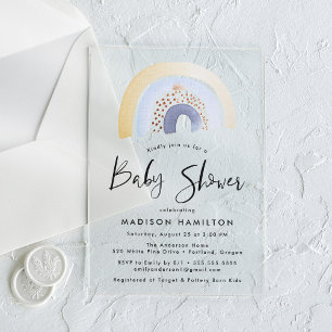Invitations En Acrylique Douce Fête de Naissance Arc-en-Ciel Aquarelle Bleu
