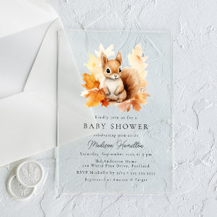 Invitations En Acrylique Douce Fête de Naissance de l'Écureuil de la Forêt