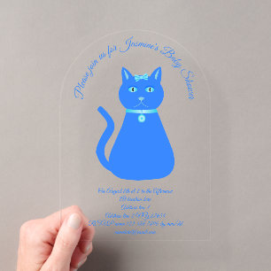 Invitations En Acrylique Douce Fête de Naissance Garçon Chat Bleu Personnal