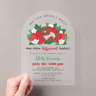 Invitations En Acrylique Douce Fille au Fruit Rose Fête de Naissance de Béb