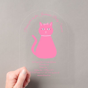 Invitations En Acrylique Douce Fille Rose Bébé Chat Personnalisé Baby Showe