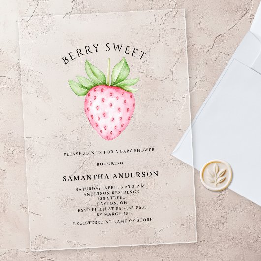 Invitations En Acrylique Douce Fille Rose Fraise Bébé Shower