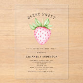 Invitations En Acrylique Douce Fille Rose Fraise Bébé Shower (Recto)