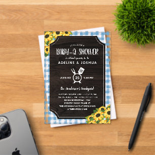 Invitations En Acrylique Douce Fleur de Tournesol Gingham Bleu Garçon Baby-