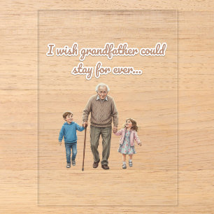 Invitations En Acrylique Douce illustration grand-père et petits-enfants