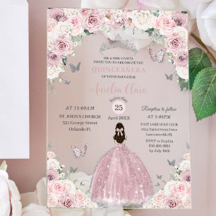 Invitations En Acrylique Douce Rose Blanche Florale Princesse Quinceañera X