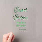 Invitations En Acrylique Douce Seize vert nom date calligraphie boho ret (In situ (ordinateur de poche))