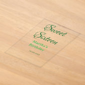 Invitations En Acrylique Douce Seize vert nom date calligraphie boho ret (Poser)