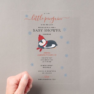 Invitations En Acrylique Douces Pingouines Fête Prénatale d'Hiver Bébé