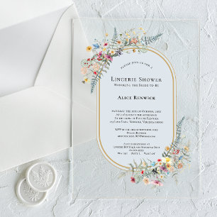 Invitations En Acrylique Douche de lingerie bleu poussiéreux de fougère de
