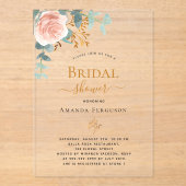 Invitations En Acrylique douche de mariée à l'eucalyptus rose (Recto)