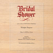 Invitations En Acrylique douche gothique nuptiale Rouge Script métallique (Recto)