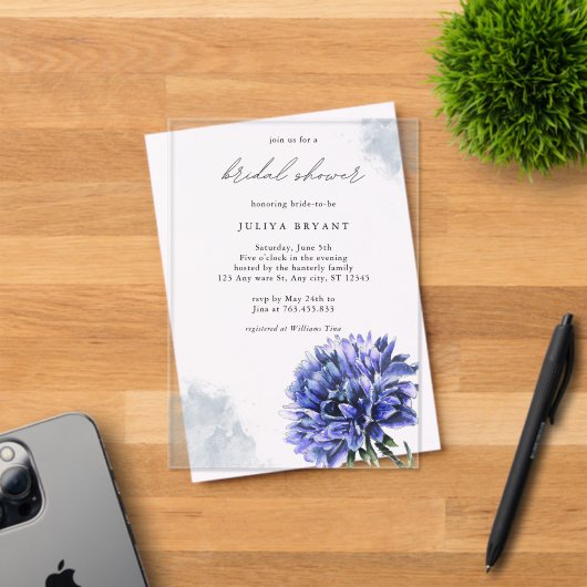 Invitations En Acrylique Douche nuptiale de cornflower aquarelle (Insitu (Carte d'invitation))